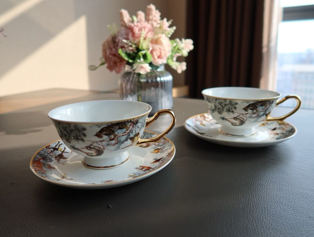 Hermes Carnets D Equateur Birds Set of 2 Tea Cup & Saucer - Hermes Cups | Aleppo Gift UAE